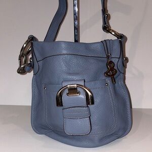B. Makowsky pebbled Blue Leather Shoulder Bag with silver accents